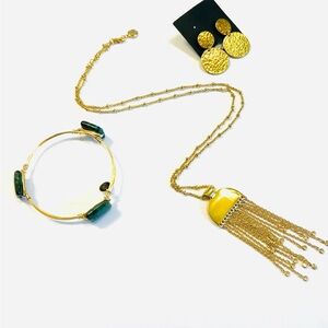 Jewelry Set Necklace, Earrings & Bangle Bracelet  Gold Tone Elegant Matching Set